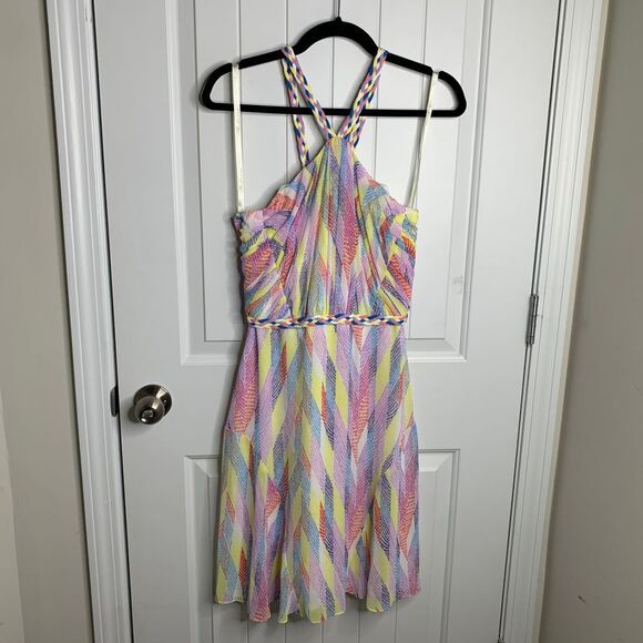 Shoshanna pastel Rainbow Braided‎ Halter Dress Geometric Summer Party Size 2 - Picture 1 of 7